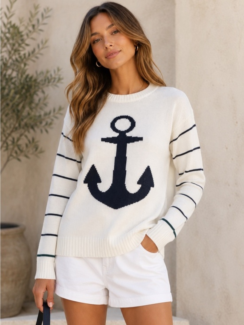 Barbour Wester Knit Anchor Nautical Stripe Cotton‎ Sweater